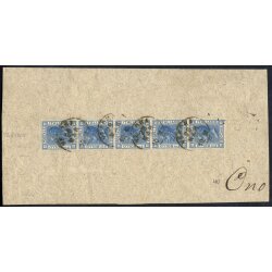 1867, 20 Cent. azzurro scuro, striscia verticale di...