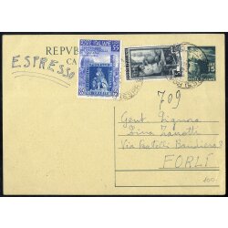 1951, cartolina postale da 15 l. Democratica per espresso...