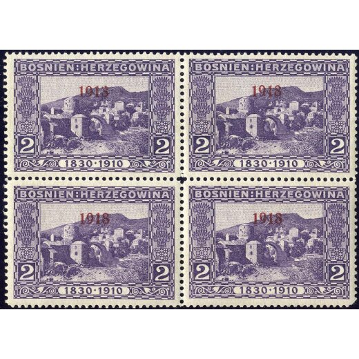 1918, Aufdruck 1918, Viererblock mit ANK 147I (gefalzt) die anderen drei Werte sind postfrisch