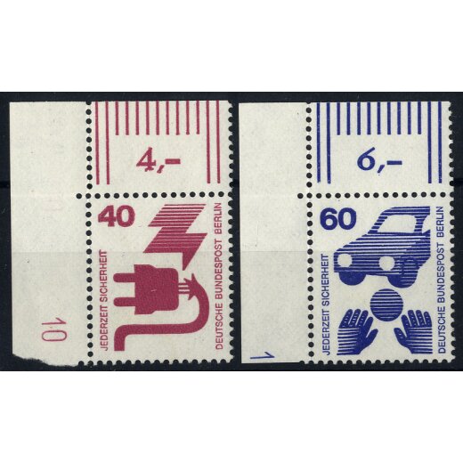 1971, Unfallverhütung 20 Pf., 40 Pf., 50 Pf. und 60 Pf. mit Druckerzeichen, 4 Werte (Mi.404+407-9DZ)