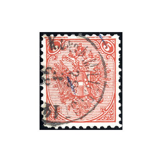 1895, Buchdruck, 5 Kr. ziegelrot, Platte III, LZ 10 1/2, waagrechter Balken über die gesamte Markenbreite, Zahnmängel rechts, Kurzbefund Goller, (Mi.4IIIA- Fb 4III)