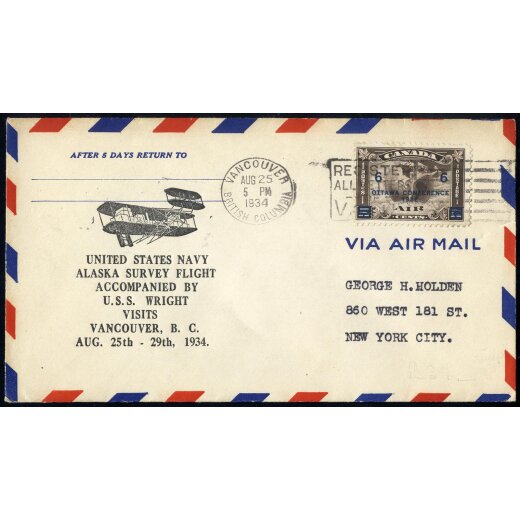1934, air mailed letter from Vancouver 25.8.34 to New York, SG 318 / 40,-