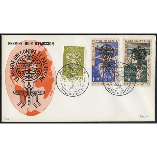 1962, Malaria, engmaschiger Globus, 2 Werte mit Zusatzfrankatur auf Ersttagsbrief (Mi. VII/I+VIII/I+190)