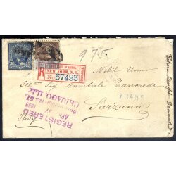 1899, eingeschriebener Brief von York nach Sazzana (Italien)