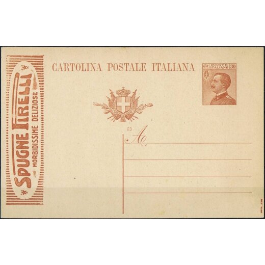 1923, Intero pubblicitario, 30 Cent. Michetti "Spugne Pirelli", nuovo, Filagrano R5/22-30 EUR