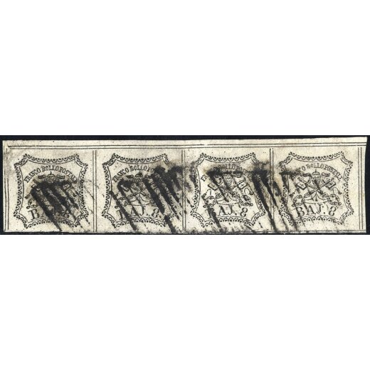 1852, 8 Baj., striscia di quattro orizzontale, usata, piccola abrasione, Sass. 9 / 600 EUR