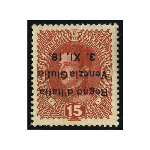 1918, 15 H. con soprastampa capovolta (S. 6a / 90,-)