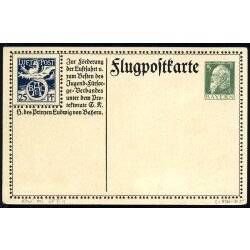 1912, ungebrauchte Flugpostkarte 25 Pf blau 5 Pf...