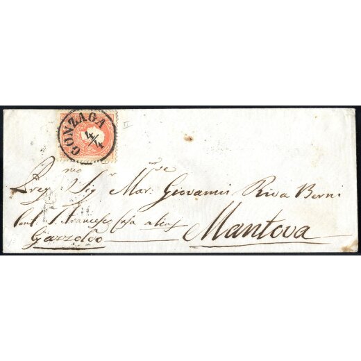 1859, lettera da Gonzaga il 4.4. per Mantova affrancata con 5 s., Sass. 30