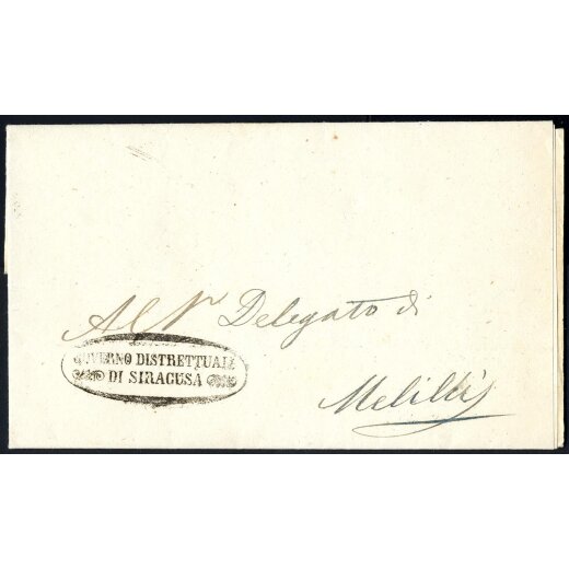 "SIRACUSA", Lettera in franchigia da Siracusa 6.4.1861 per Melilli
