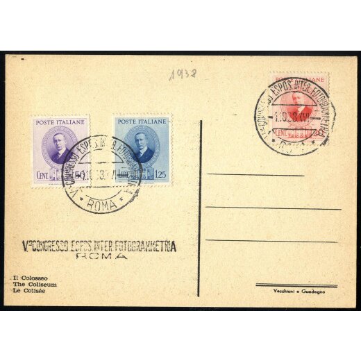 1938, V Congresso Espos. Inter. Fotogrammetria, cartolina del 1.10.1938 con serie Marconi, non viaggiata (S. 436-38)