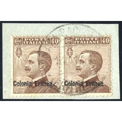 1916, 40 cent. bruno, coppia su frammento da Asmara...