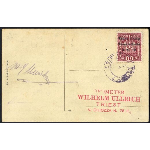 1918, cartolina affrancata con 10 h. da Trieste per citt?, Sass. 4