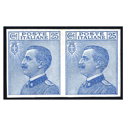 1908, 25 Cent. azzurro, non dentellato (S. 83e)