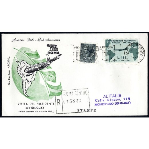 1961, Gronchi, 185 Lire su aerogramma da Roma per Montevideo, annullo d arrivo sul verso
