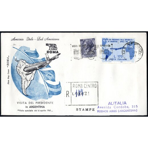 1961, Gronchi, 170 Lire su aerogramma da Roma per Buenos Aires, annullo d arrivo sul verso