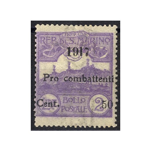 1917, 50 c. su 2 l. violetto, Sass. 52 / 80,-