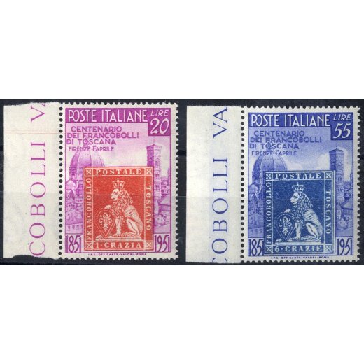 1951, Francobolli di Toscana, serie completa, Sass. 653-654 / 60,-