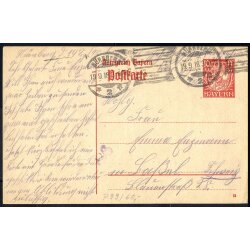 1918, Ganzsachenkarte 10 Pf von N&uuml;rnberg am 19.9....