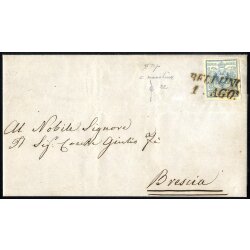 1854, 45 Cent. azzurro, carta a amacchina, su lettera da...