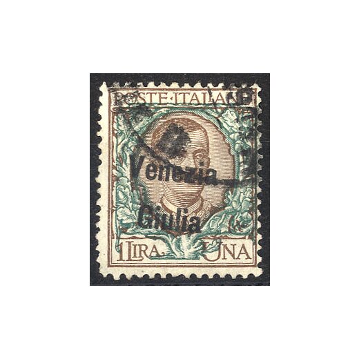 1918/19, Venezia Giulia, 1 Lira bruno e verde, usato, firm. Sorani (S. 29 / 130,-)
