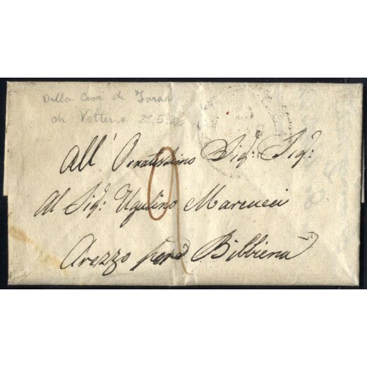 1846, lettera della casa di forza (carcere) di Volterra il 22.5. per Bibbiena
