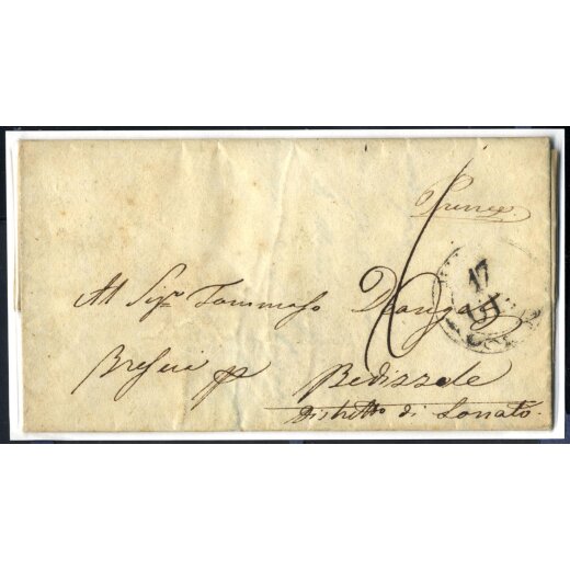 1849, Vorphilabrief, Expressbrief von Mailand am 17.10. nach Bedizzole, handschriftlich rechts oben &quot;Pr&eacute;m&eacute;&quot;