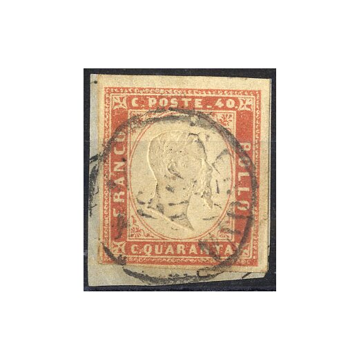 1857, 40 Cent. vermiglio arancio chiaro, usato, minimi difetti (Sass. 16Ab)