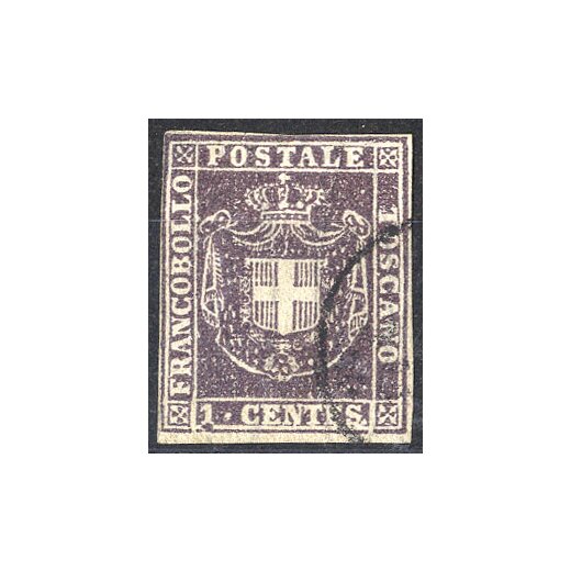 1860, Governo Provvisorio, 1 Cent. violetto bruno, usato (Sass. 17)