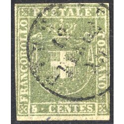 1860, Governo Provvisorio, 5 Cent. verde oliva, usato,...