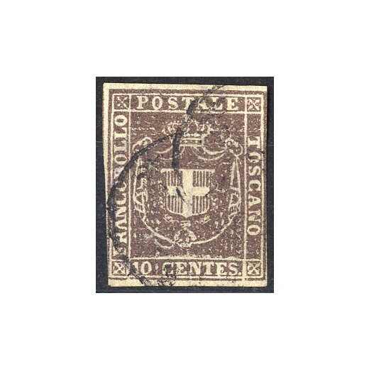 1860, Governo Provvisorio, 10 Cent. bruno, usato, firm. E. Diena (Sass. 19)