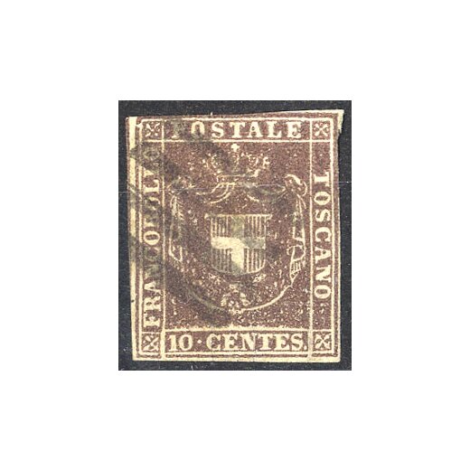 1860, Governo Provvisorio, 10 Cent. bruno, usato, firm. E. Diena (Sass. 19)