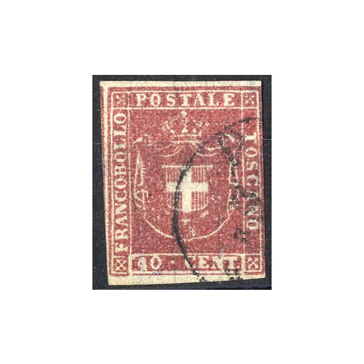 1860, Governo Provvisorio, 40 Cent. bruno carminio, usato, periziato Richter (Sass. 21)