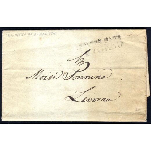 1830, Lettera da Alessandria d Egitto 16.3.1830 per Livorno, annullo &quot;D OLTREMARE / LIVORNO&quot; sul fronte