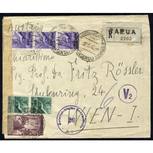 1948, Raccomandata da Apua 20.5.1948 per Vienna affrancata per 70 Lire, censurata