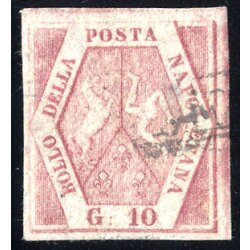 1858, 10 Gr. carminio rosa, firm. Cardillo (S. 11)