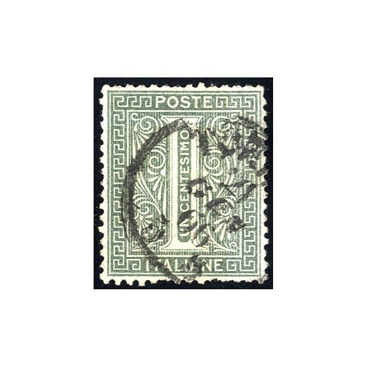 1863/65, Filigrana lettere, 1 Cent. tiratura di Torino, dent. irregolare (S. 14ha / 900,-)