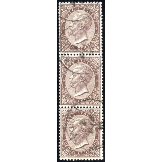 1863/65, Torino, 30 Cent. bruno castano, firm. Cardillo (S. T19 / 60,-)