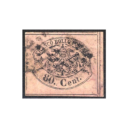 1867, 80 Cent. rosa lillaceo, cert. Cardillo (Sass. 20 / 850,-)