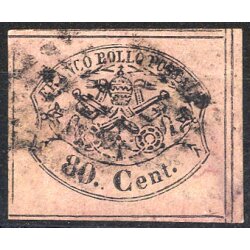 1867, 80 Cent. rosa lillaceo, cert. Cardillo (Sass. 20 /...