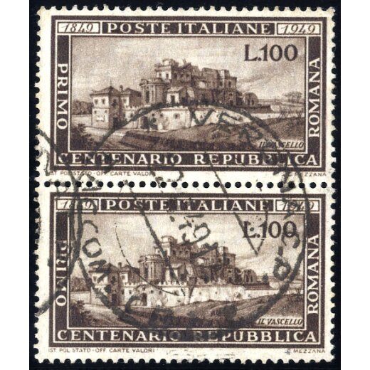 1949, Repubblica Romana, coppia verticale usata, splendida (Sass. 600 / 320,-)