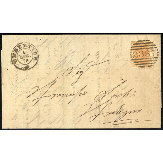1878, lettera da Umbertide il 1.7. per Suligno affrancata con 20 c., Sass. 28