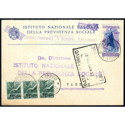 1948, cartolina da Busto Arsizio il 24.5.48 per Varese affrancata per 8 L.