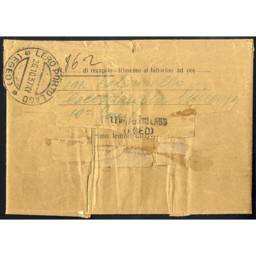1937, telegramma da Lero Porto Lago il 26.10.37