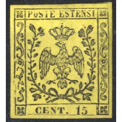 1852, 15 c. giallo senza punto dopo la cifra, Sass. 3 /...
