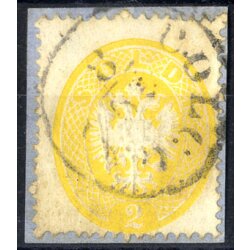 1863, 2 Soldi giallo su frammento da Cologna (Sass. 36)