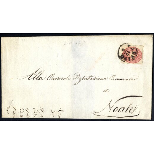 1863, 5 Soldi rosa su lettera da Treviso per Noale (Sass. 38)