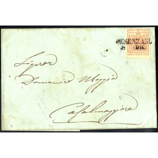 1850, 15 Cent., secondo tipo, su lettera da Desenzano (Sass. 5 - ANK 3HIIb)