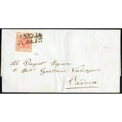 1850, 15 Cent. rosso carminio, prima tiratura, su lettera...