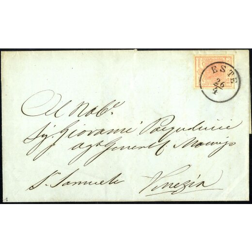 1850, 15 Cent. rosa. secondo tipo su lettera da Este (Sass. 5 - ANK 3HII)